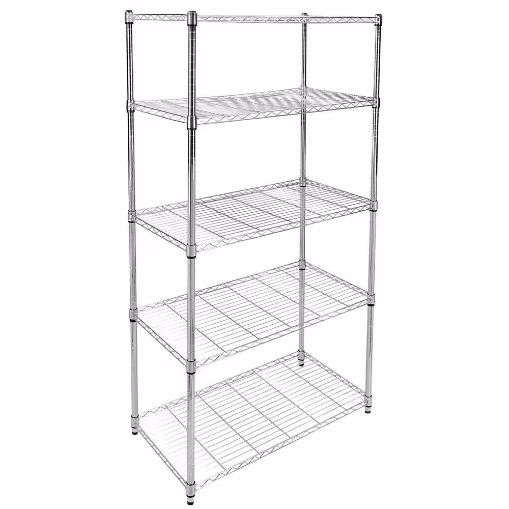 Silver 5 Tier Steel Wire Shelving Unit with wheels (35.6 in. W x 73.2 in. H x 17.6 in.