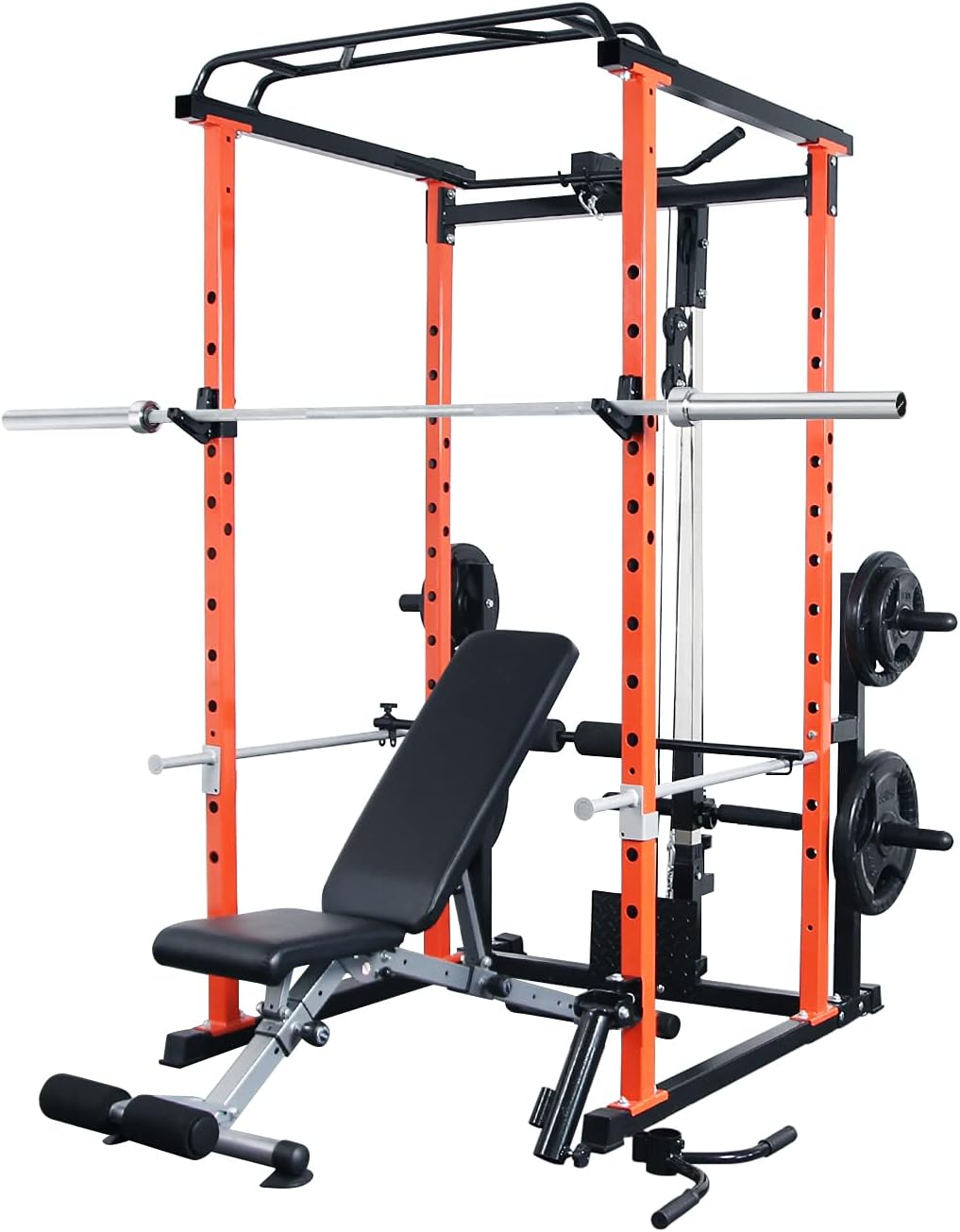 Garage Home Gym Package Includes Optional 1000LBS Power Cage with LAT Pull Down Weight Bench Barbell Set with Olympic