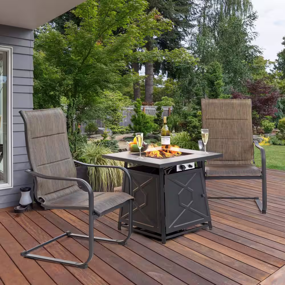 Garden 28 in. Square Metal Outdoor Propane Fire Pit Table with PVC Cover and Lava Rocks 50 000 BTU
