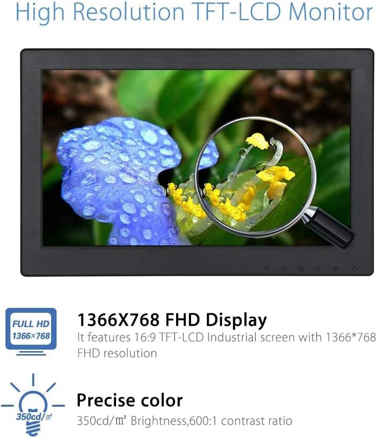 12 Inch 16:9 Mini TFT LCD HDMI HD Monitor Screen 1366x768 Resolution with HDMI VGA BNC AV Input for PC