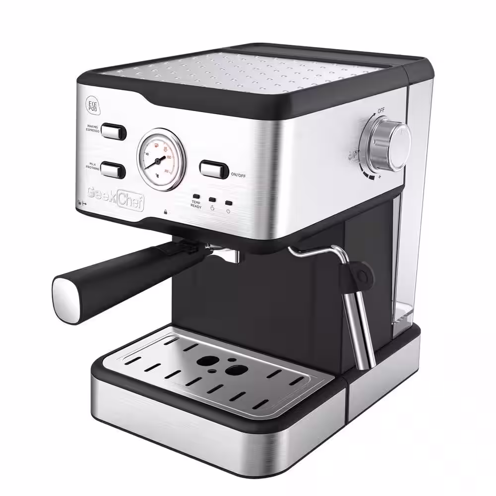 Silver 20 Bar Espresso Machine Coffee Maker with ESE POD Filter Milk Frother Steam Wand Thermometer Water