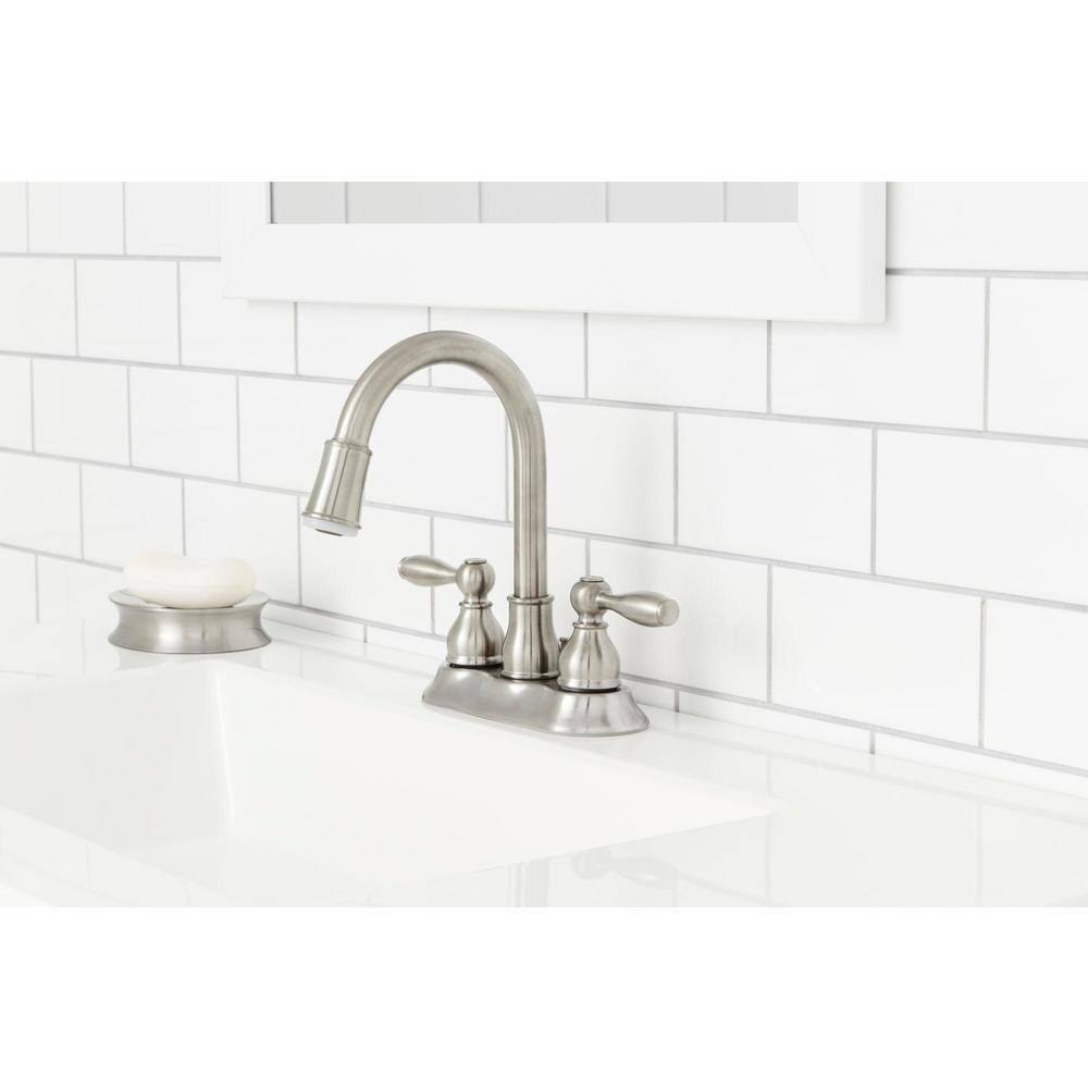 Bay Mandouri 4 in. Centerset 2 Handle LED High Arc Bathroom Faucet in Brushed Nickel