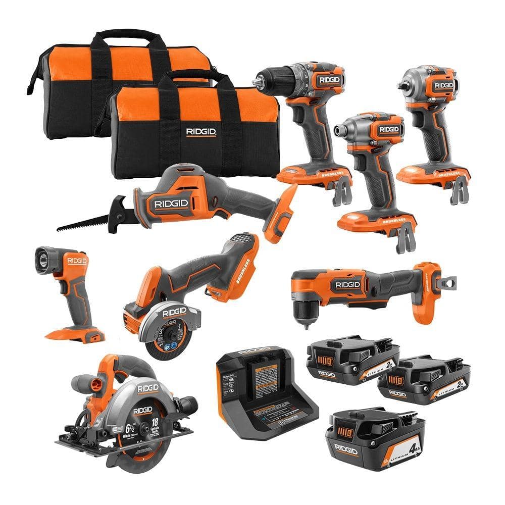 18V SubCompact Brushless Cordless 8 Tool Combo Kit with (2) 2.0 Ah Batteries 4.0 Ah Battery Charger and Bag