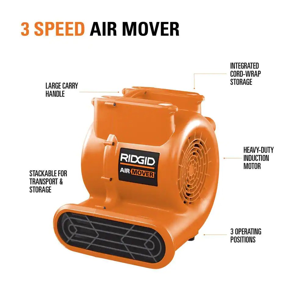 1625 CFM 3 Speed Blower Fan Air Mover with 3 Operating Positions for Water Damage