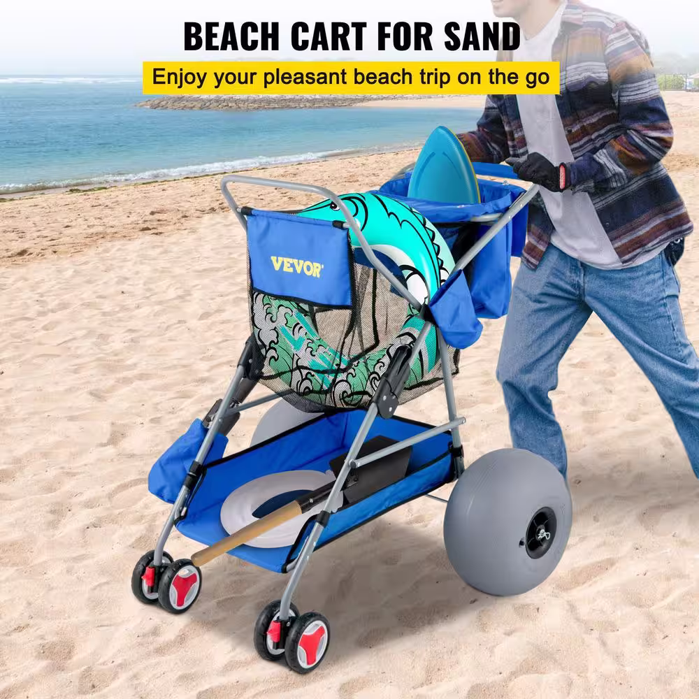 Beach Wonder Wheeler 12 in. All Terrain Balloon Wheels 350 lbs. Beach Cart for Sand Beach Buggy with Storage Bag