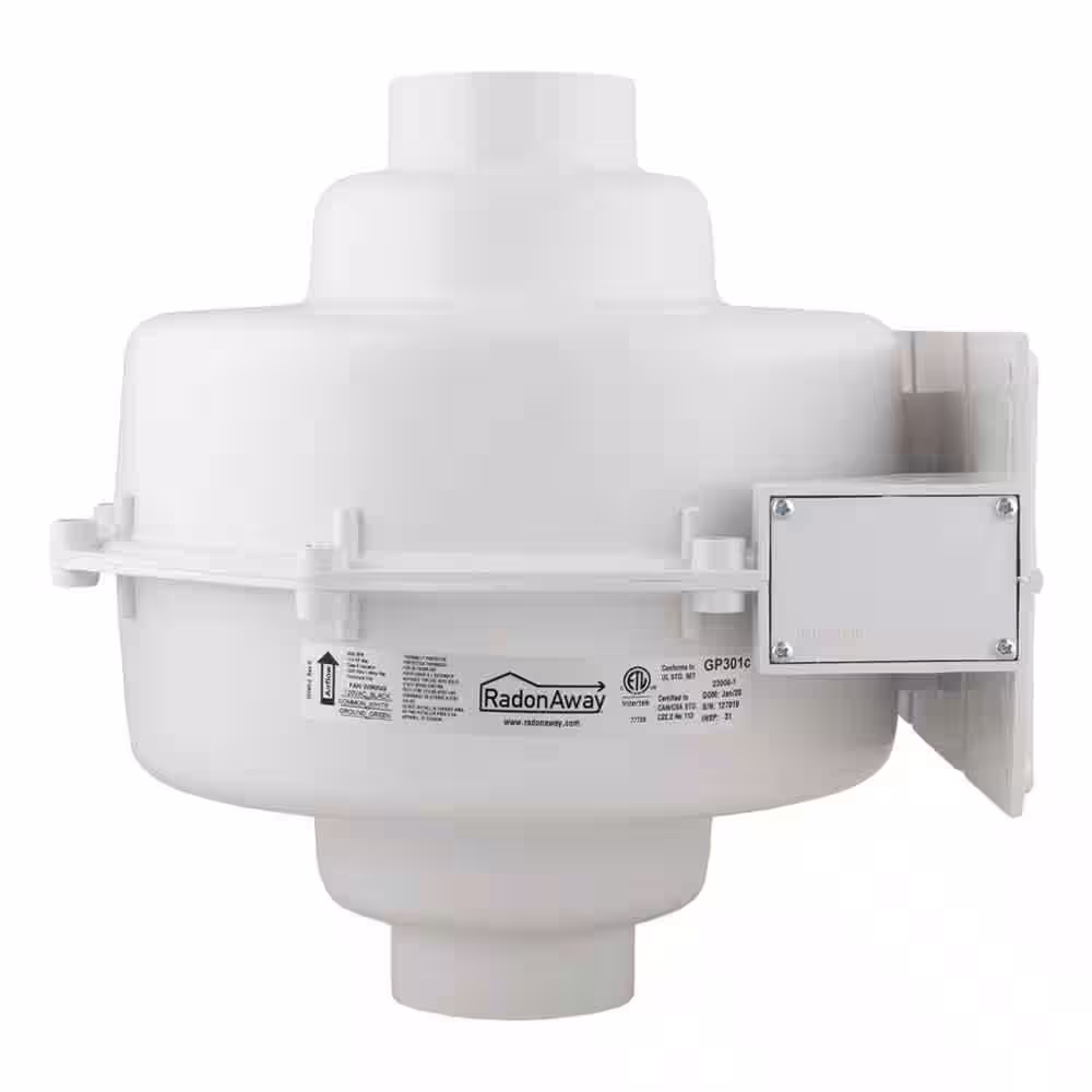 GP301C 3 in. Inlet and Outlet Inline Radon Fan in White with 2.3 in. Maximum Operating