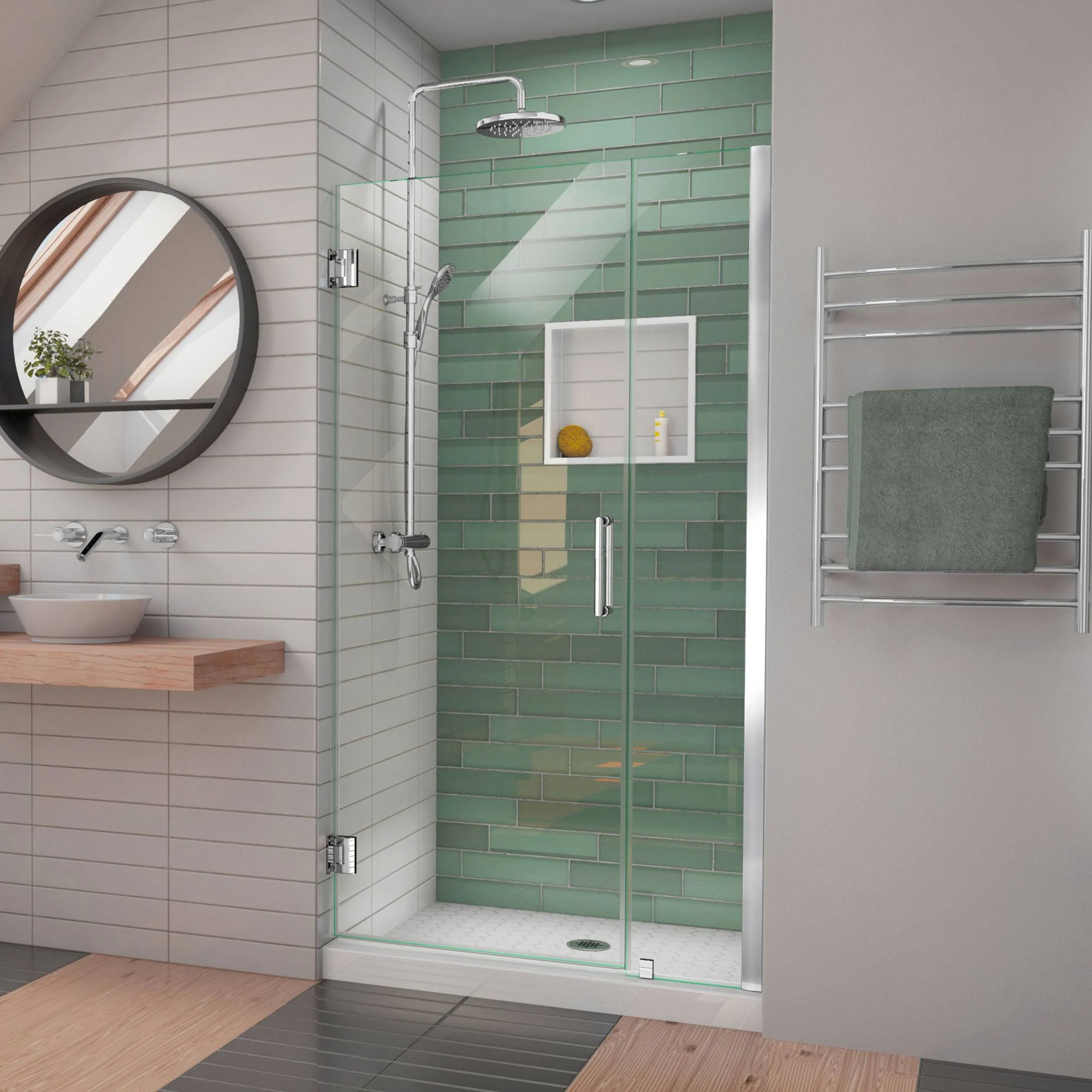 SHDR 2040722 04 Unidoor LS 40 41x22W x 72x22H Frameless Hinged Shower Door in Brushed