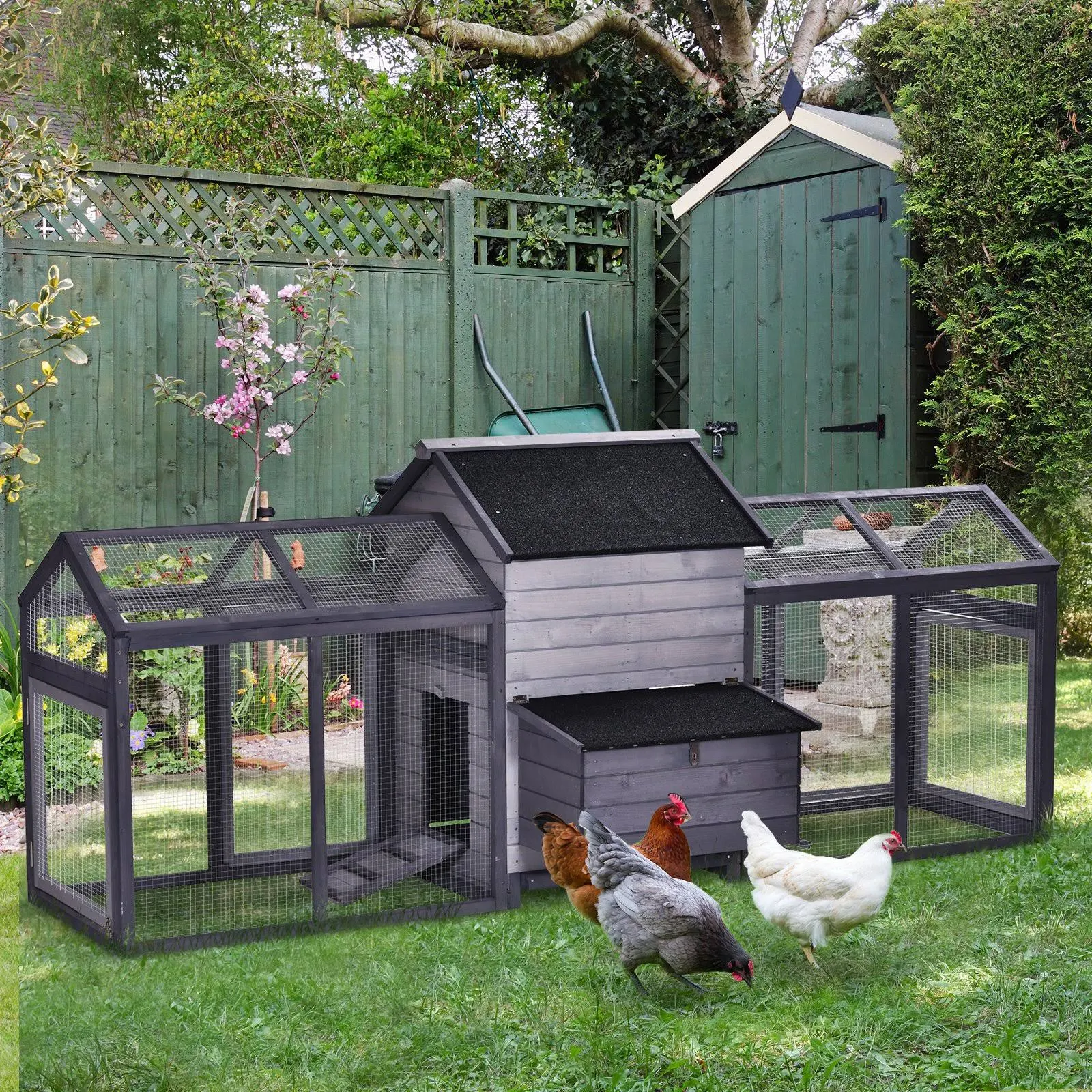 Solid Wood Deluxe Outdoor Chicken Coop w/ Custom Double Run u0026 Nesting