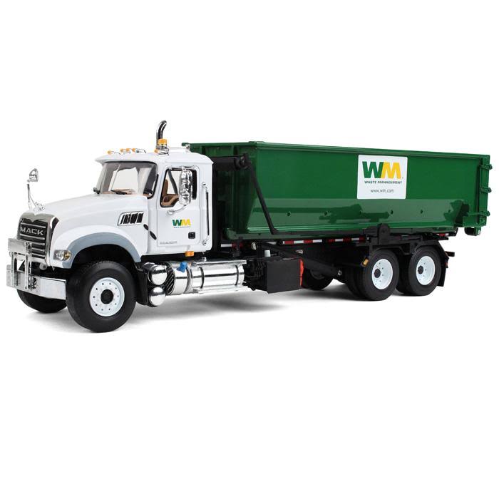 Gear Diecast Truck 1/34 Scale Waste Management Mack Granite with Tub Style Roll Off