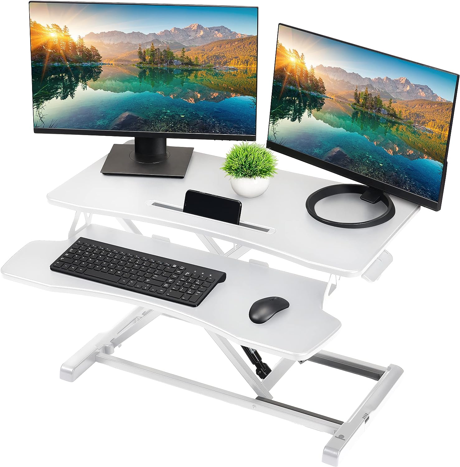 Workstations Standing Desk Converter 37 Inch MDF Wood Adjustable Sit to Stand Up Desk Riser