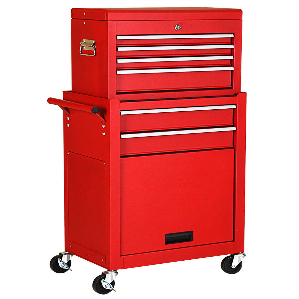 2 in 1 Rolling Cabinet Storage Chest Box Garage Toolbox Organizer w/ 6
