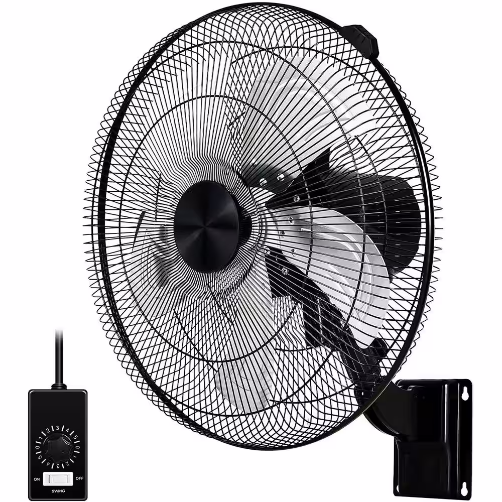 18 in. 5 Speed Household Commercial Wall Mount Fan in Black with 90 Degree Horizontal