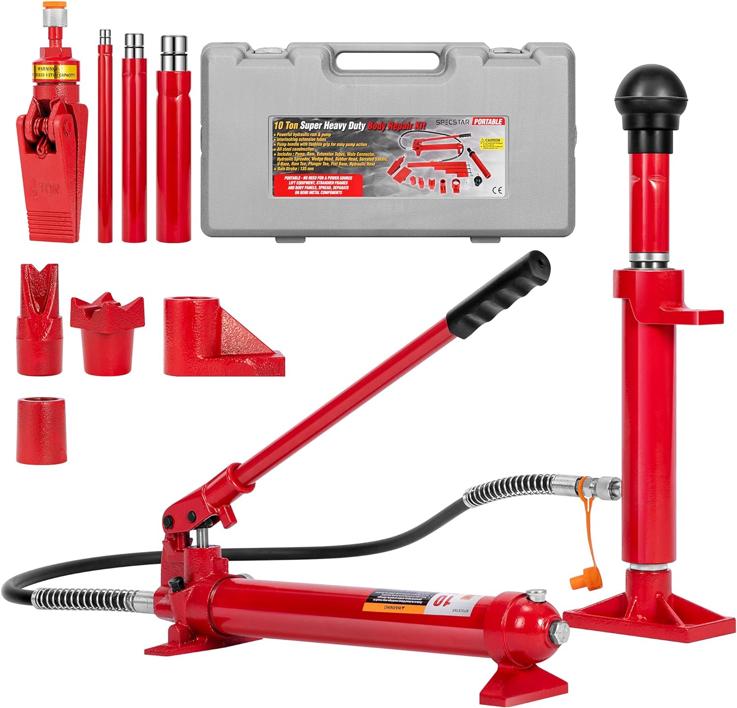10 Ton Porta Power Hydraulic Jack Car Repair Tools Autobody Frame Repair Kit for Loadhandler Truck Bed Unloader