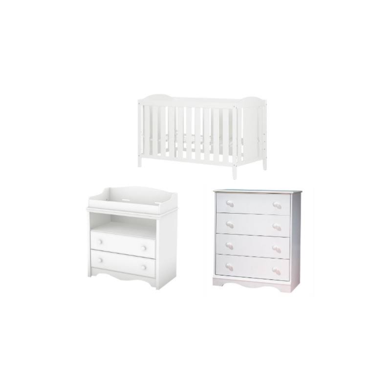 Shore Angel Pure White 3 in 1 Crib Chest and 2 Drawer Changing Table Set