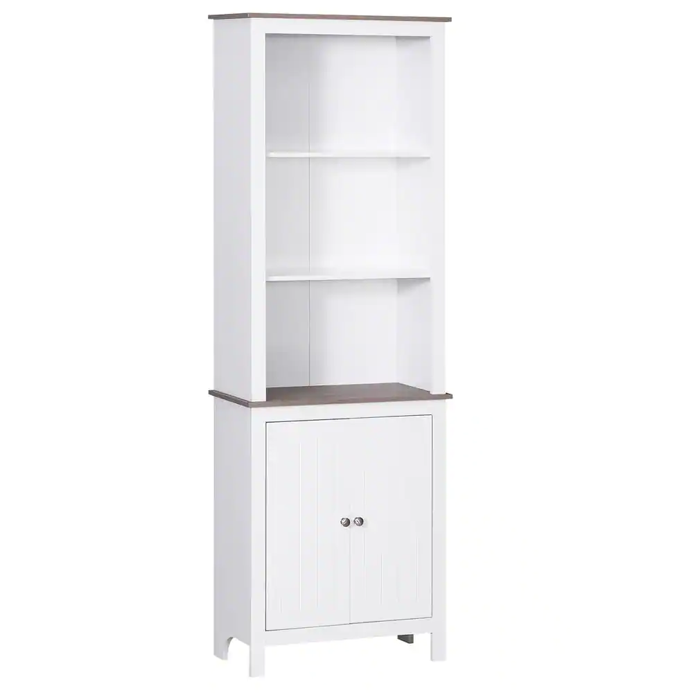 White Storage Cabinet Bathroom Linen Tower Kitchen Cupboard Cabinet Bookcase with Double Door 3 Tier