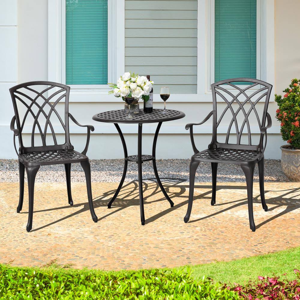 Garden 3 Piece Cast Aluminum Patio Bistro Set Rust Proof Outdoor Furniture