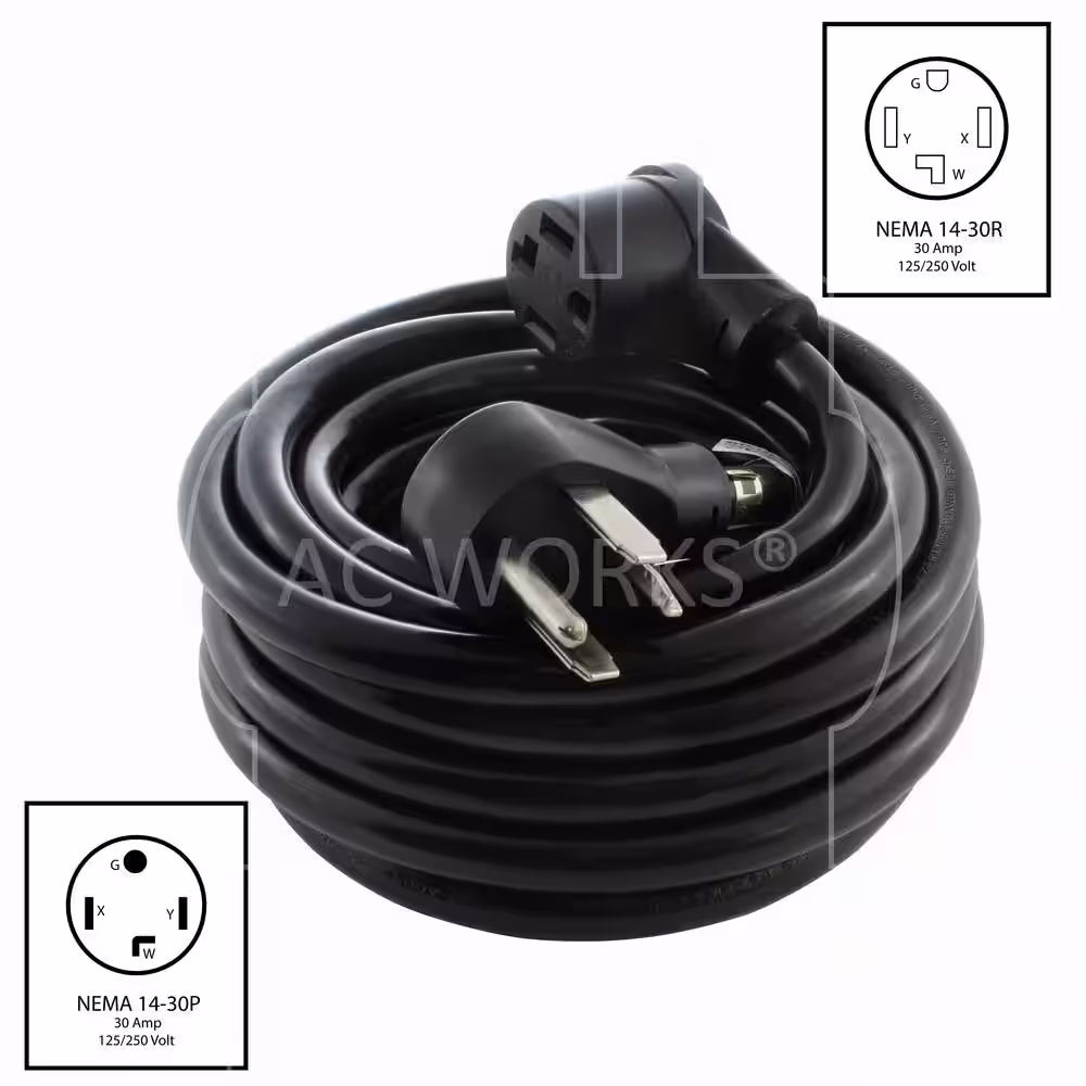 WORKS 25 ft. 30A 125/250 Volt NEMA 14 30 4 Prong Dryer Heavy Duty STW 10/4 Extension
