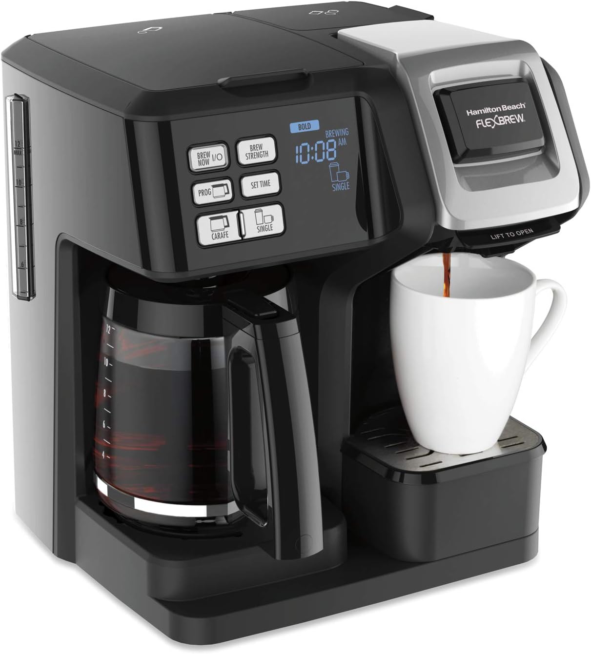 Beach 49976 FlexBrew Trio 2 Way Single Serve Coffee Maker Full 12c Pot Compatible with K Cup Pods or Grounds Combo