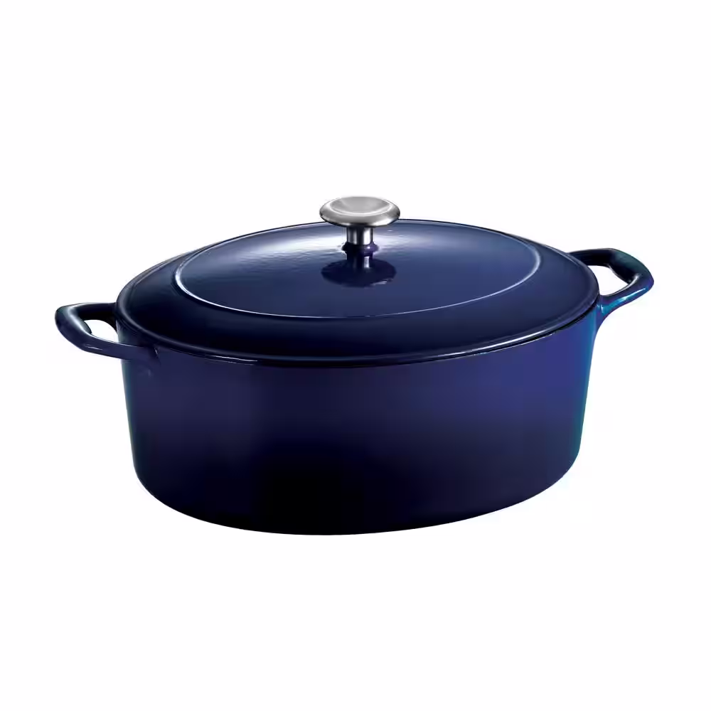 Gourmet 7 qt. Oval Enameled Cast Iron Dutch Oven in Gradated Cobalt with