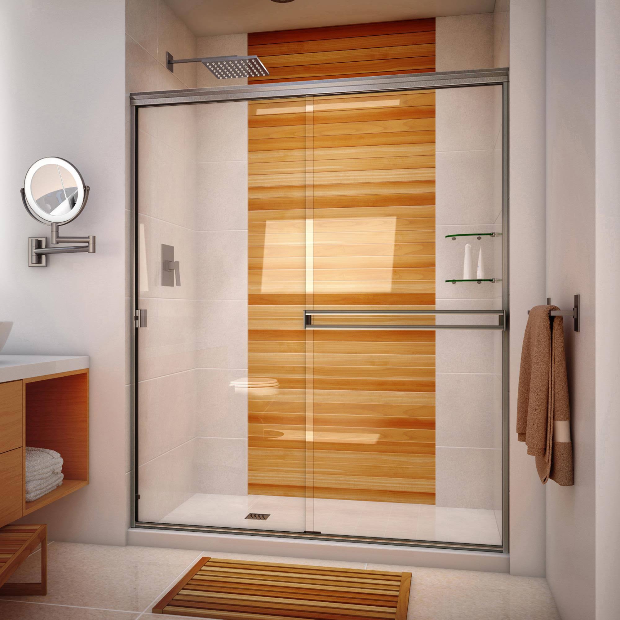 Shower Door SE58X6538BNCL 58x22 x 65x22 Bypass Semi Frameless Shower Door Hardware Finish: Brushed
