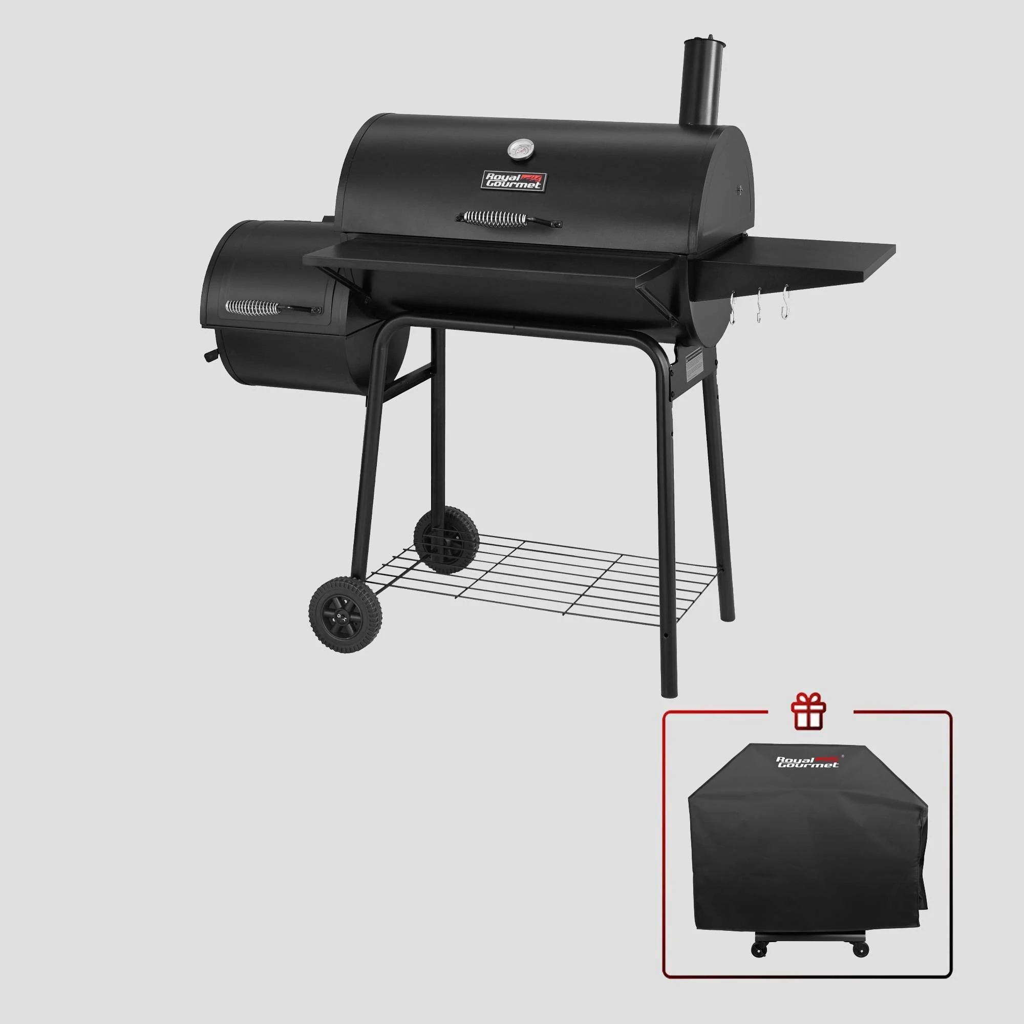 Gourmet CC1830SC Charcoal Grill Offset Smoker with COVER 810 Square Inches Black Outdoor
