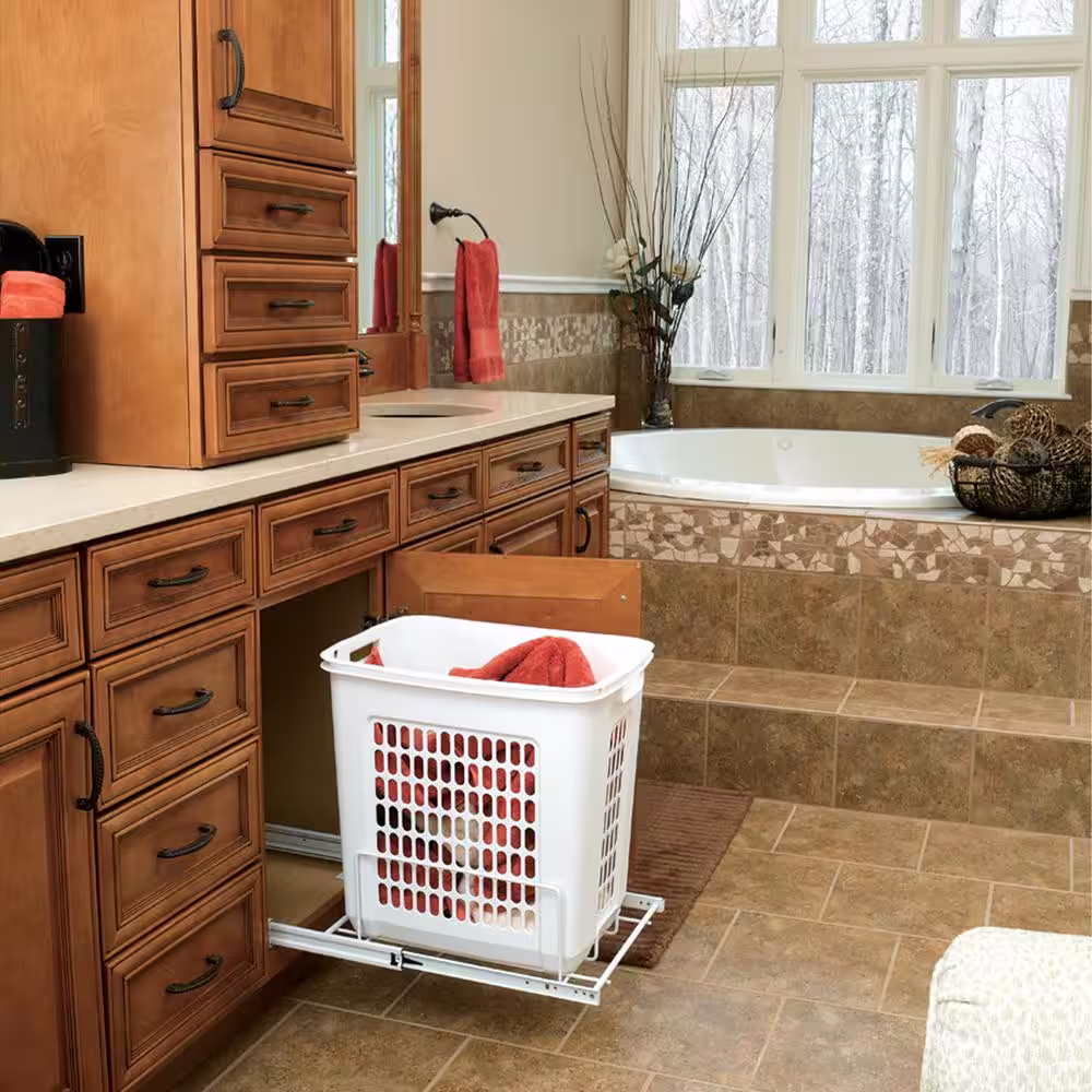 19.25 in. H x 14.25 in. W x 20 in. D Deep White Polymer Pull Out Hamper with Full Extension