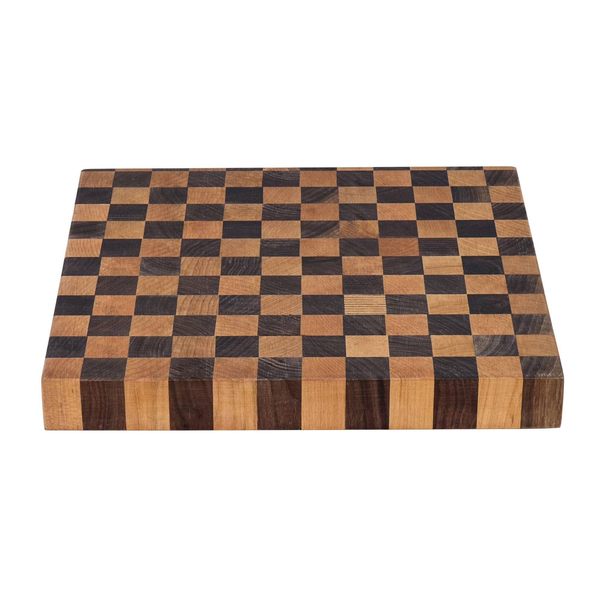 17 in. Grain American Walnut and Maple Checkered Butcher Block Solid Wood Cutting Board