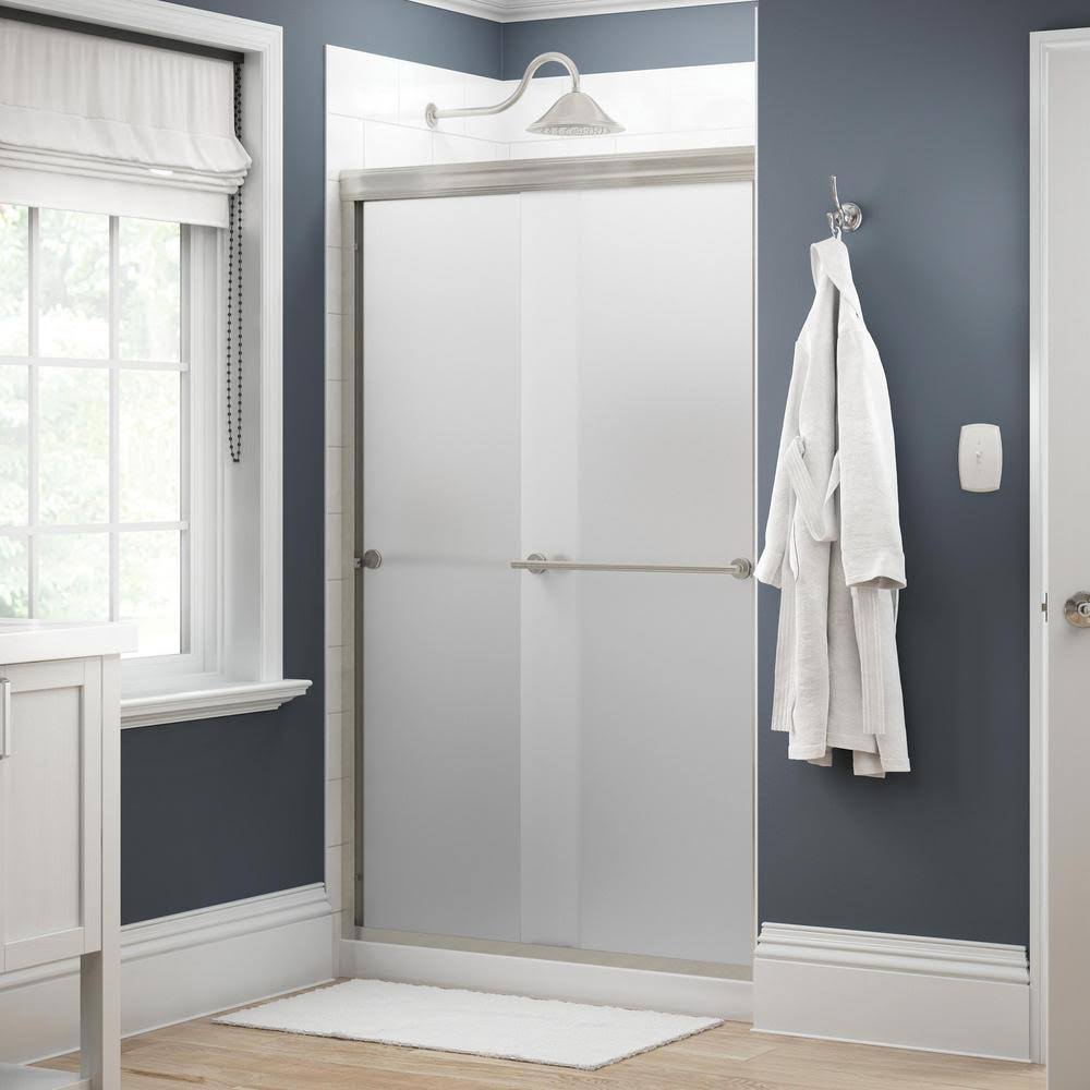 Sliding Shower Door 48 in. x 70 in. Semi Frameless Niebla Glass Nickel