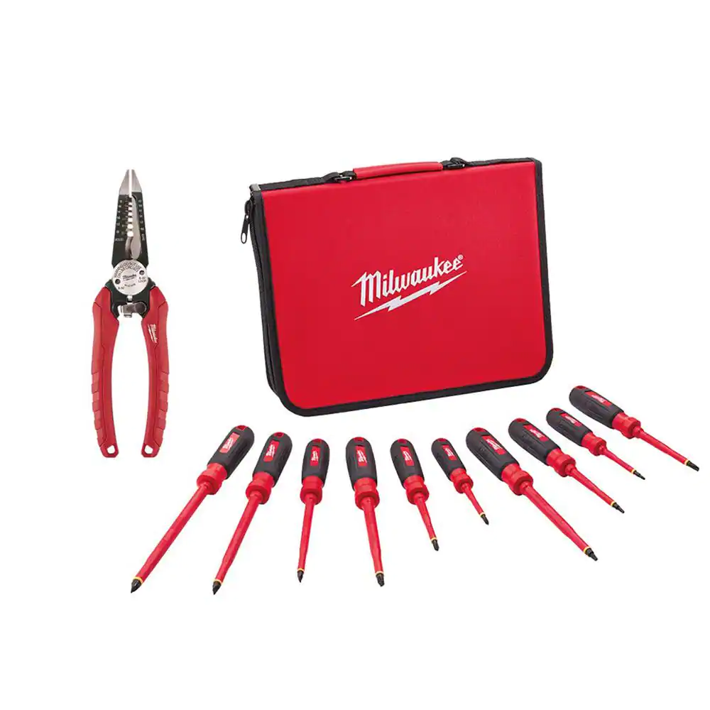 10 Piece 1000 Volt Insulated Screwdriver Set with Combination Electricians 6 in 1 Wire Strippers