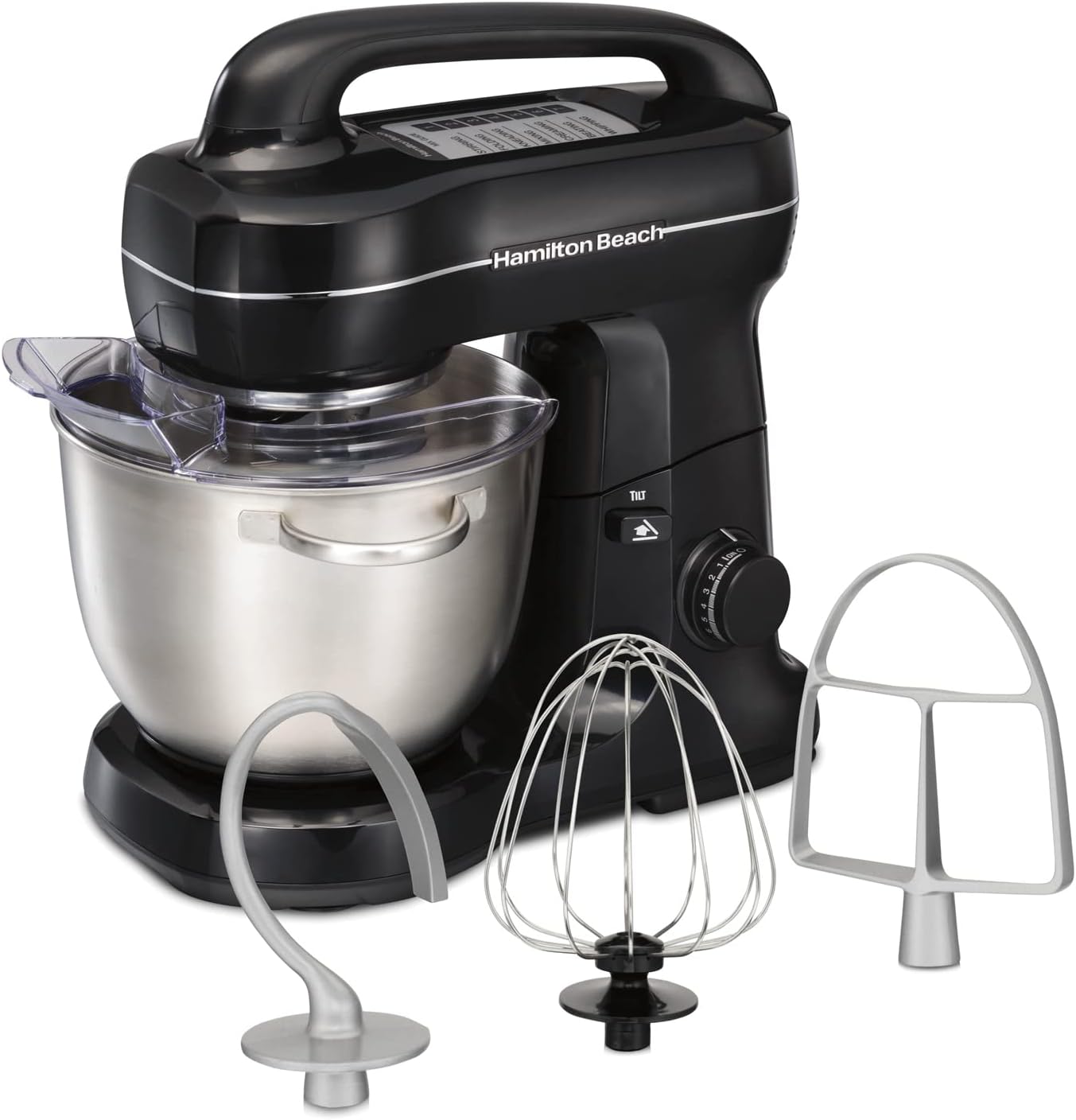Beach Electric Stand Mixer 4 Quarts Dough Hook Flat Beater Attachments Splash Guard 7 Speeds with Whisk