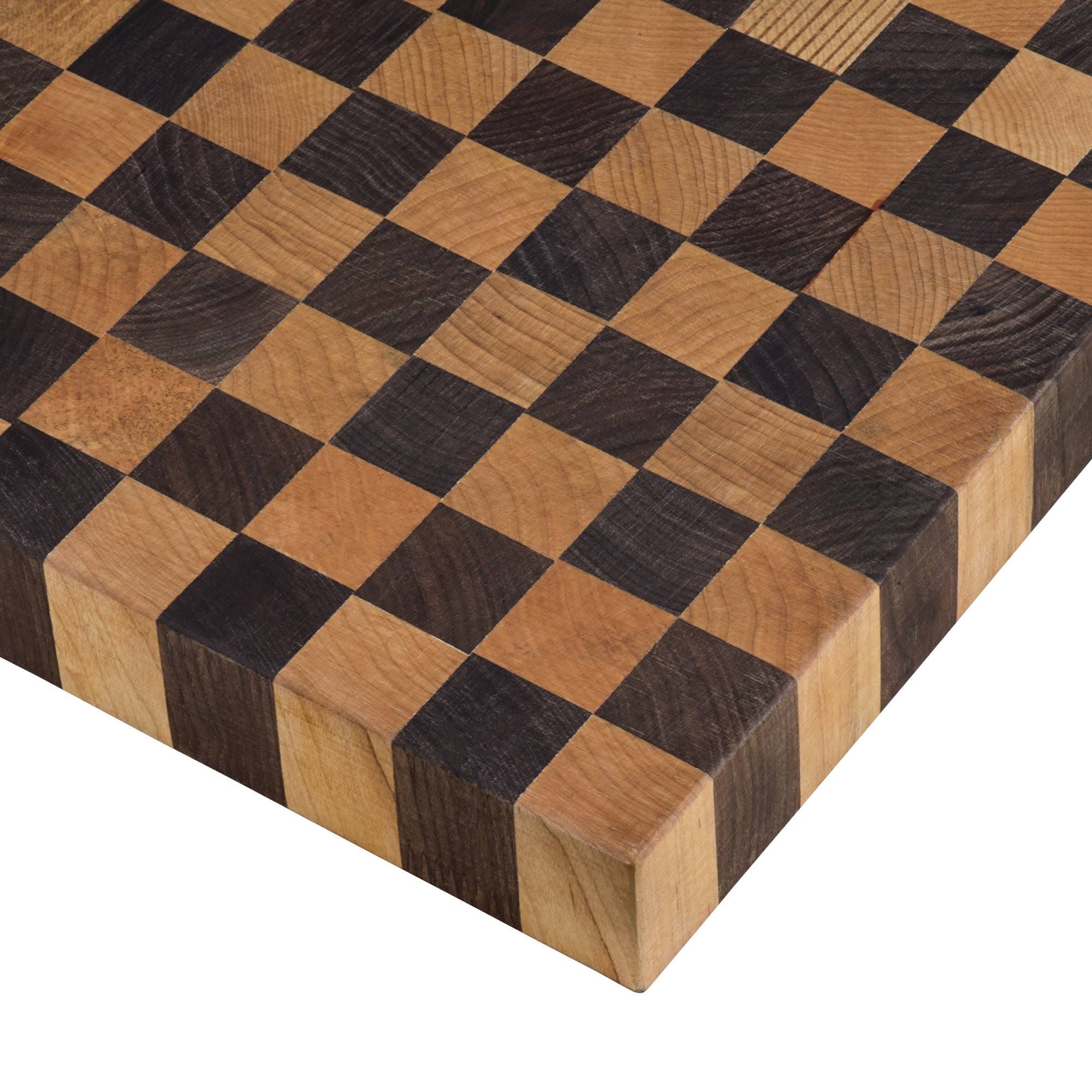 17 in. Grain American Walnut and Maple Checkered Butcher Block Solid Wood Cutting Board