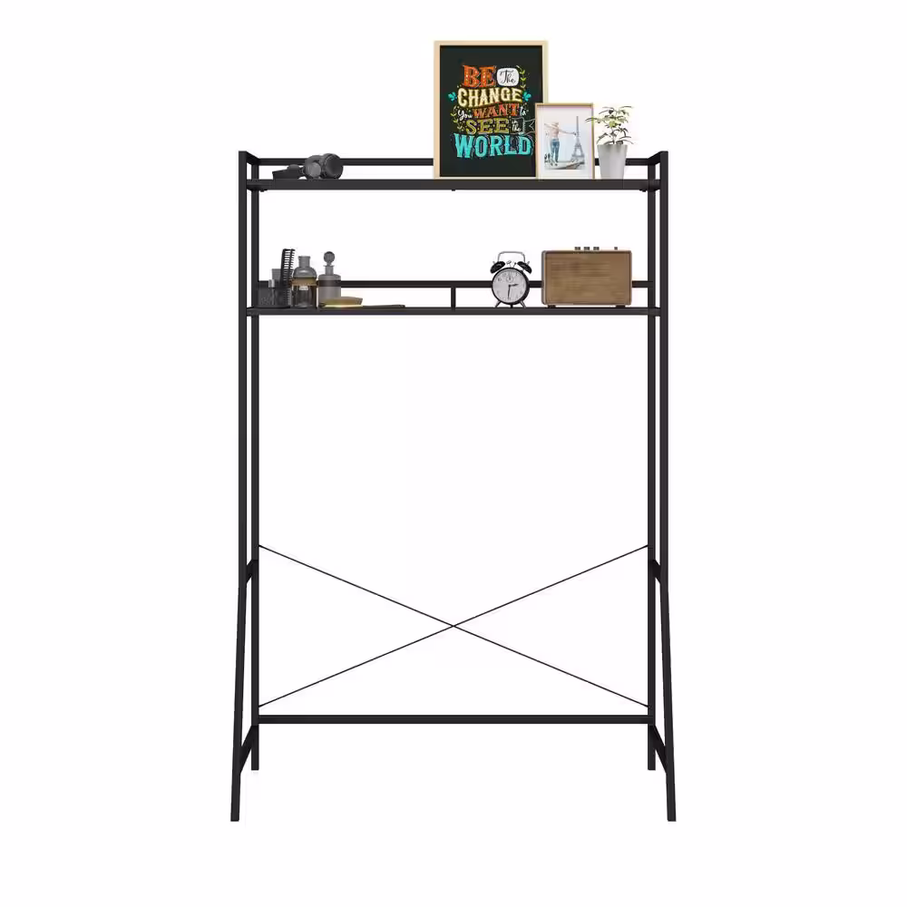 Beverly 18.5 in. x 42.83 in. x 64.86 in. Black Oak Over the Bed Storage with 2 Shelves for Twin and XL Twin