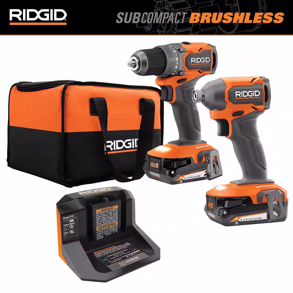 18V SubCompact Brushless 2 Tool Combo Kit with Drill/Driver Impact Driver (2) 2.0 Ah Batteries Charger and Tool
