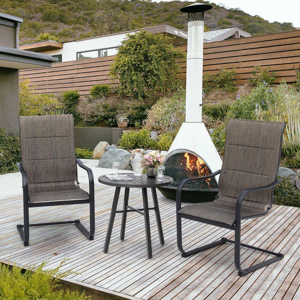 Garden 3 Piece Metal Patio Outdoor Bistro Set with Round Table and Padded Dining Chairs in