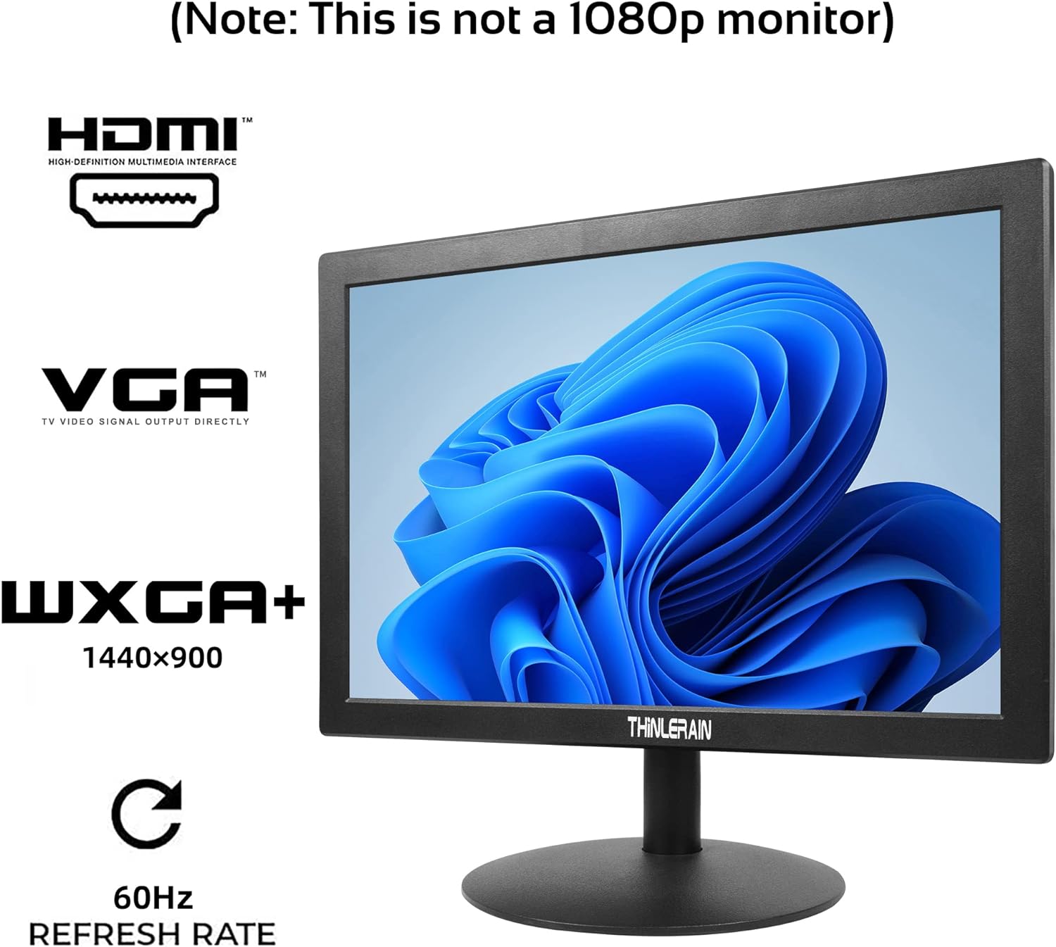 15 inch PC Monitor 16:9 LED Monitor 1440×900 TN Panel 60 Hz 5Ms VGA HDMI Built in