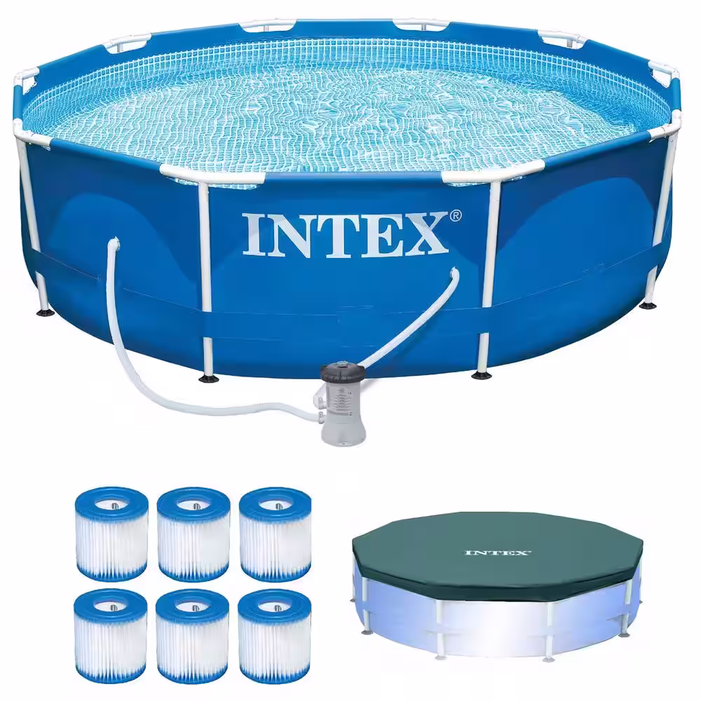 10 ft. x 10 ft. Round 30 in. Deep Metal Frame Pool w/ Pump Type H Filters (6 Pack) 10' Round Pool