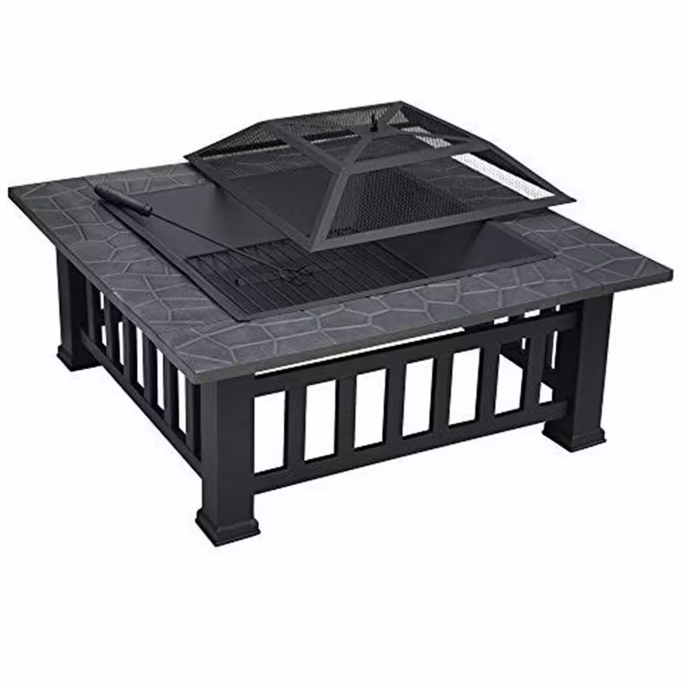 WICKER Maxwell 31 in. W x 16 in. H Square Steel Deep Wood Burning Bowl Fire Pit with