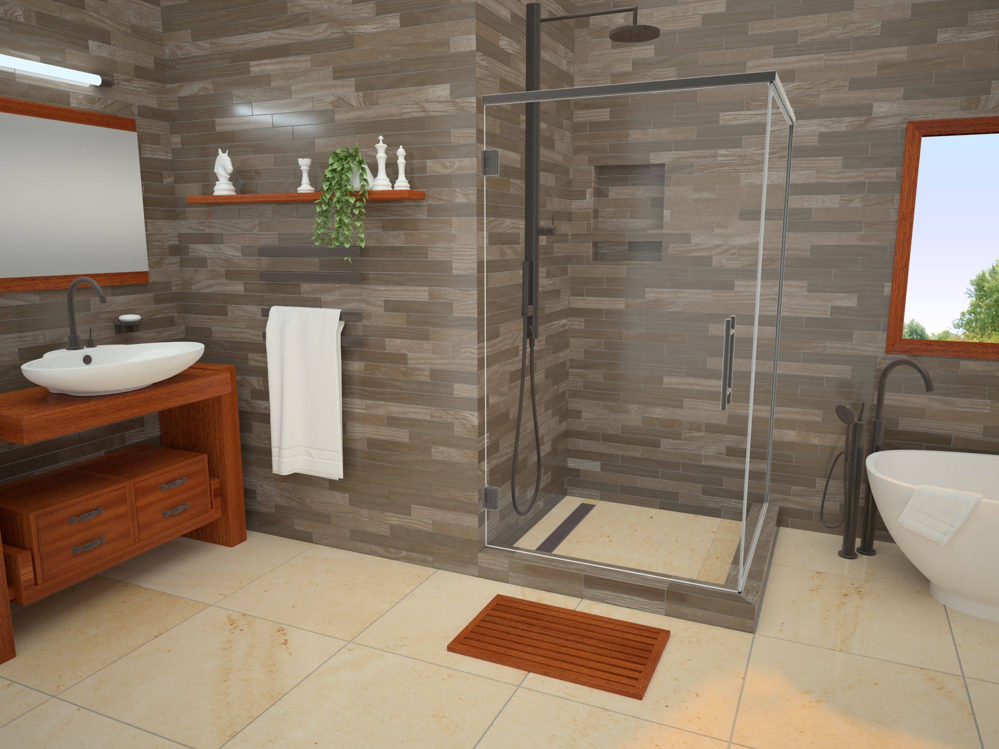 x 42x22 Double Threshold Shower Base with Designer Grate Tile Redi Drain Location: