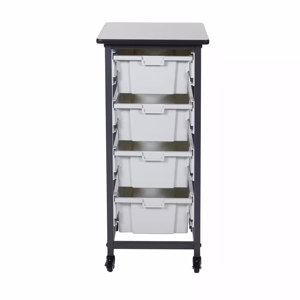 17 in. x 20 in. Mobile Bin Storage Cart Single Row and Double Bin in Black