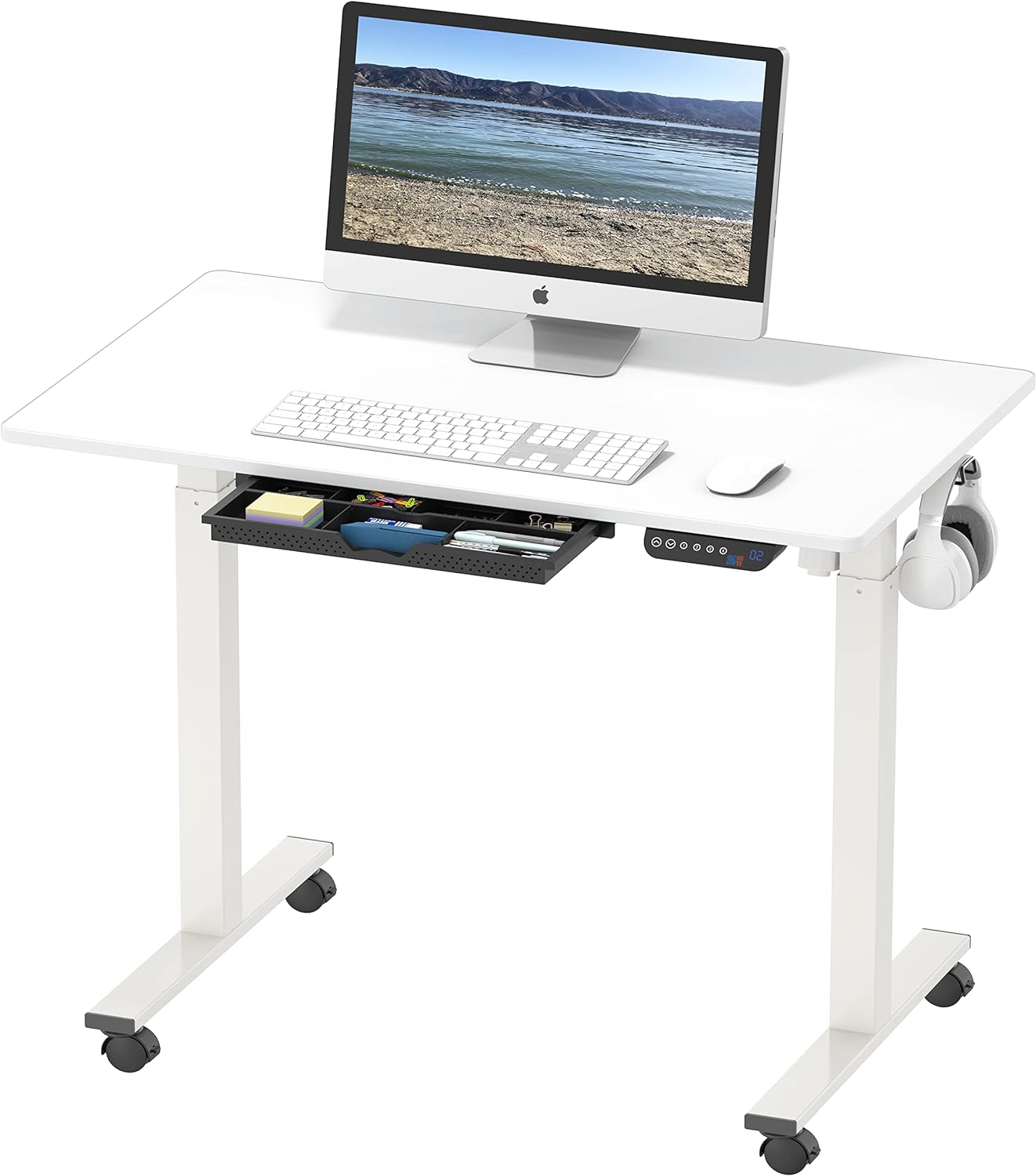 Workstations Electric Height Adjustable Mobile Rolling Standing Desk Workstation 40 x 24 Inches