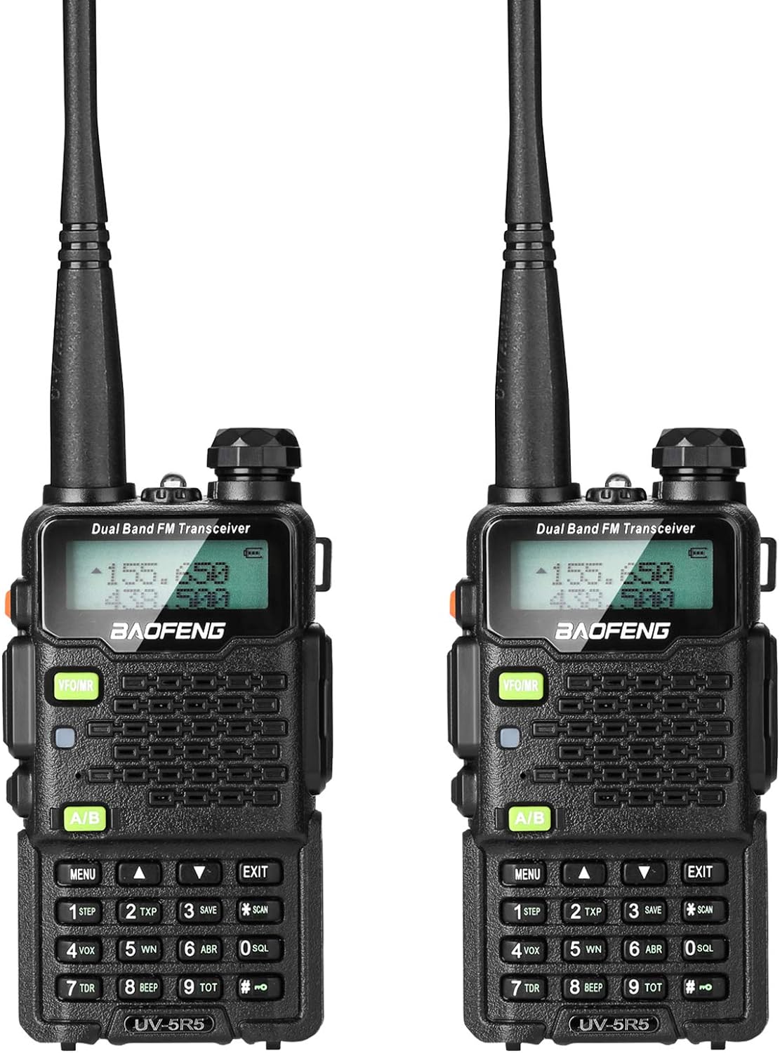 2 Pack UV 5R5 5 Watt Dual Band Two Way Radio (144 148MHz VHF 420 450MHz UHF) Includes Full Kit with Large