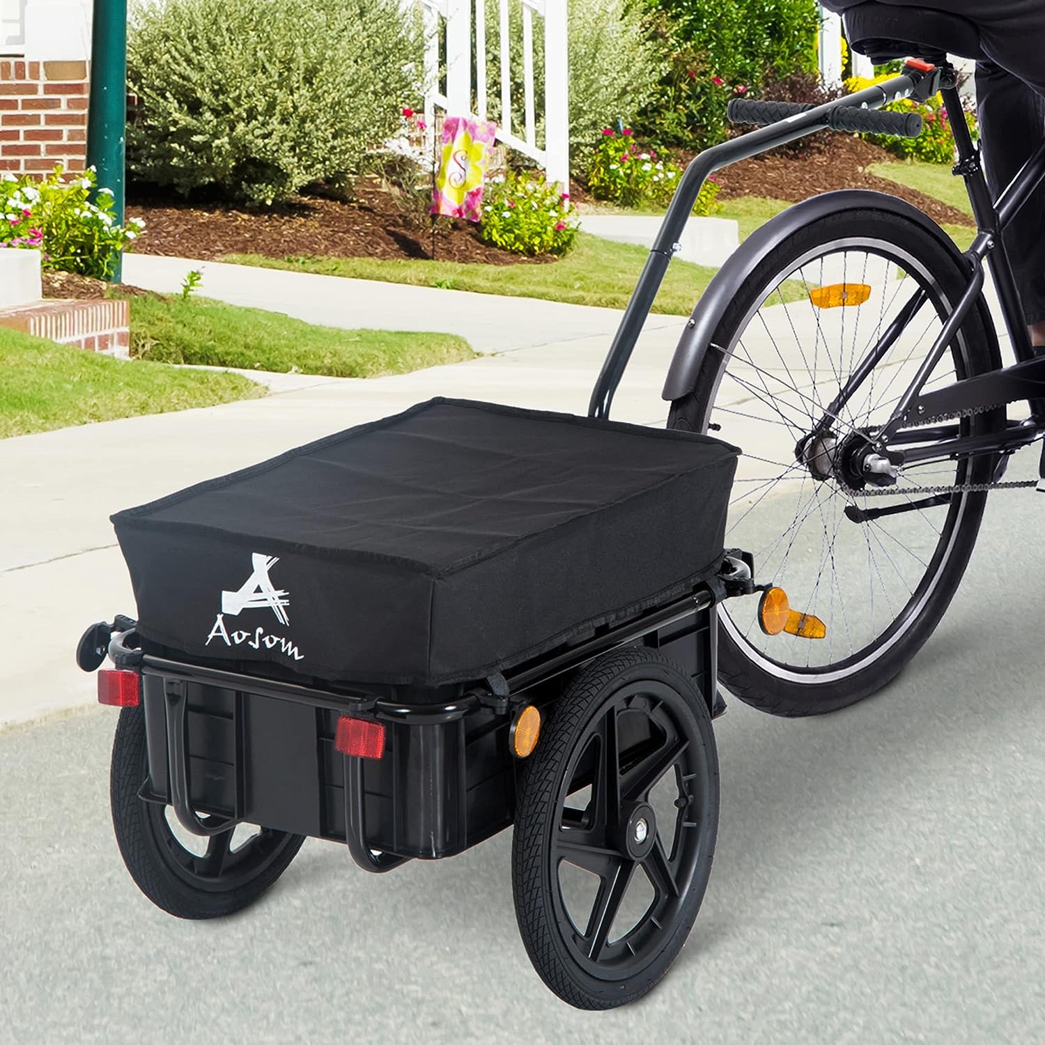 Bicycle Cargo Trailer with Removable Box and Waterproof Cover Bike Wagon Trailer with Two 16in