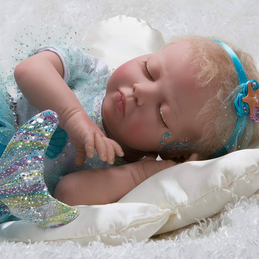 Galleries Mystic Mermaid Doll 20 inch Reborn Baby Girl Blonde Mohair Actual Tail w/ Doll Armature 4 Piece